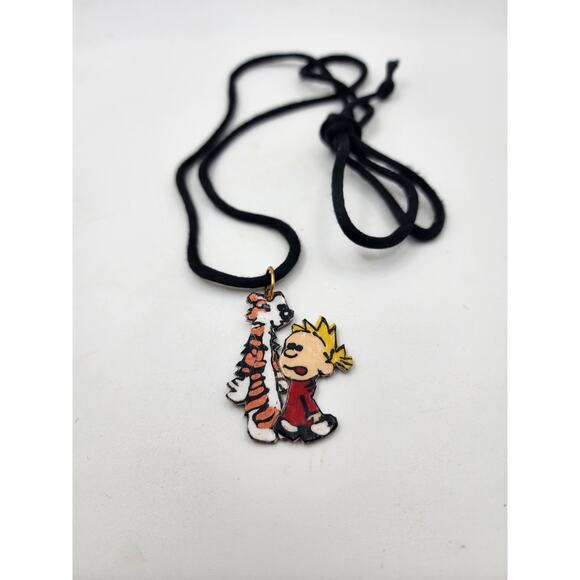 VTG 90s Calvin and Hobbes Composite Pendant Artisan Charm Necklace Jewelry - Picture 5 of 6